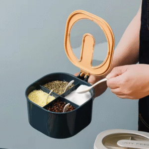 4 Portion Masala Box with 4 Plastic Spoons and Transparent LID Cover