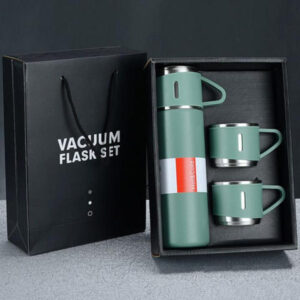 Steel Vacuum Flask Set with Bottle and 3 Cups Insulated Mug, Vacuum Insulated Travel Flask and Cup (Multicolor)